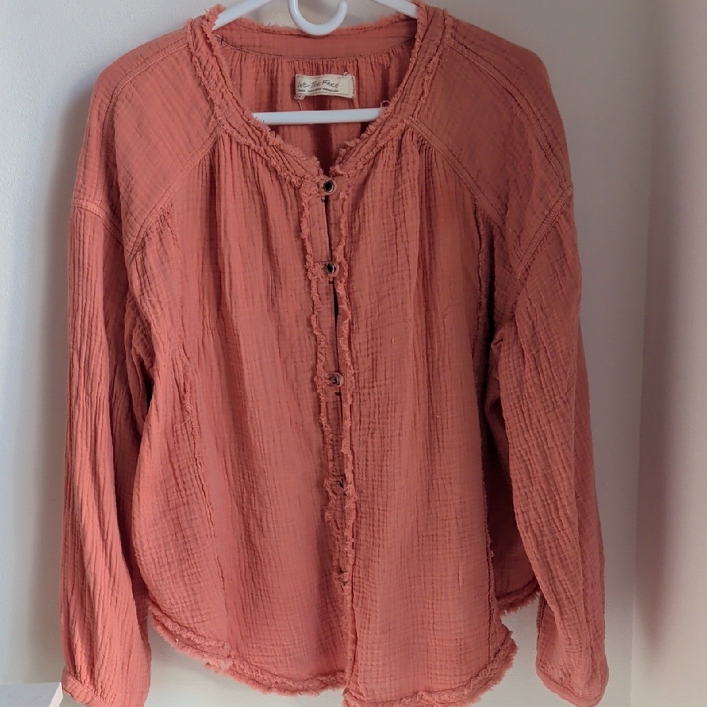 We The Free Peach Crinkle Blouse